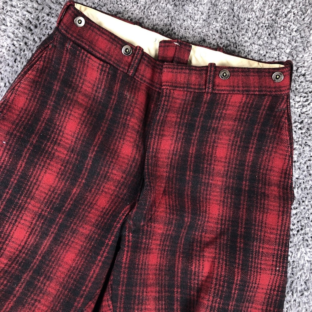 Vintage Woolrich Hunting Pants Mens 31x27 Red‎ Wool Plaid Lined Winter Workwear